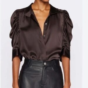 FRAME Americano Gillian Silk Blouse Brown Size Small